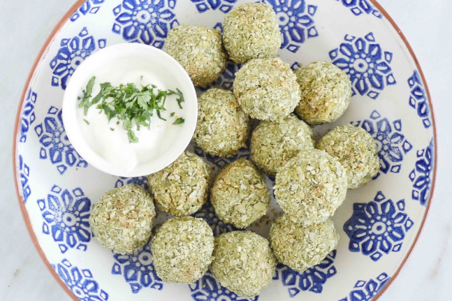 Oven-Baked Pea Falafels With Yoghurt And Tahini Sauce Recipe