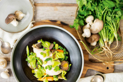 The Bare Bird Confit Chicken Breast with Winter Broth & Vegetables
