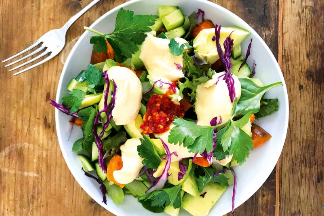 Easy Green Salad with Avocado and Hummus