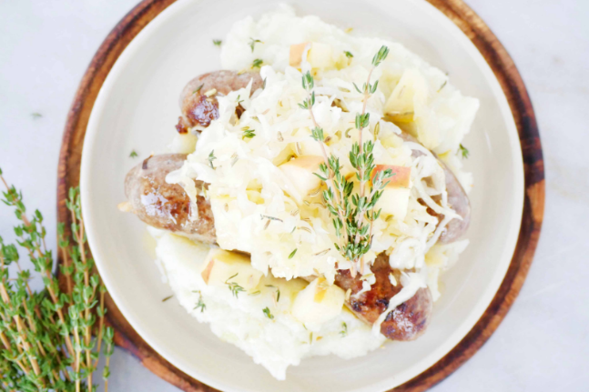 Thyme Fennel Sausages with Apple Sauerkraut and Cauliflower Recipe