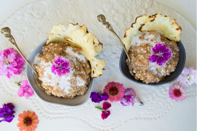 Coconut and Tapioca Pudding with Pineapple Flowers Recipe