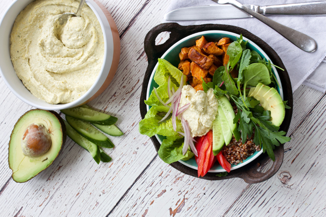 Healthy Roast Sweet Potato, Hummus & Quinoa Poke Bowl Recipe