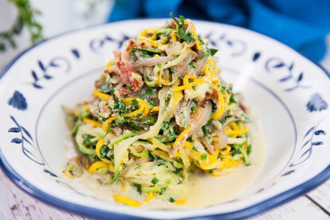 Spiralised Zucchini Noodles Carbonara