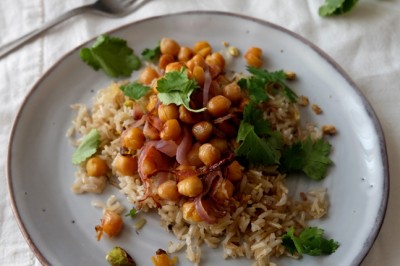 Crispy Vegetable Pilaf with Chickpeas and Preserved Lemon Recipe