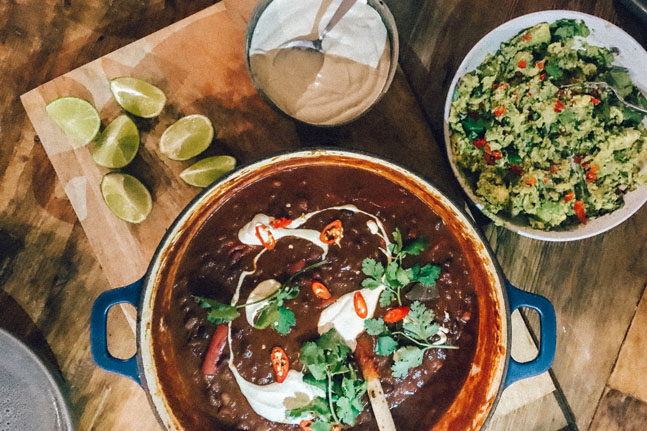 Bean Chilli with Cashew Sour Cream and Guacamole Recipe