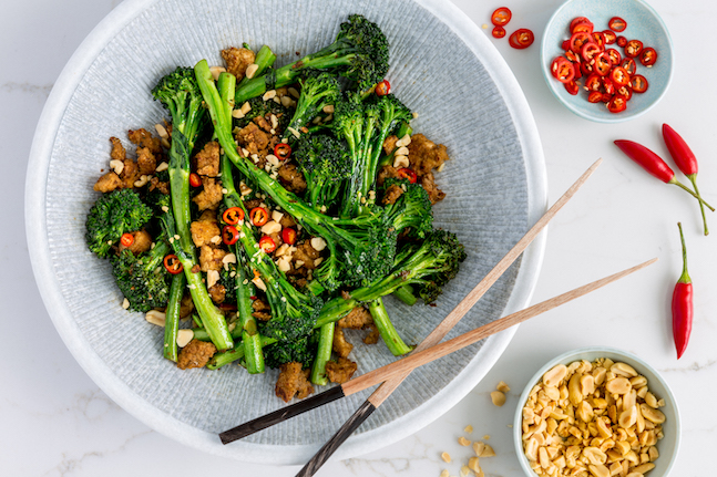 Broccolini With Tofu, Chilli & Peanuts