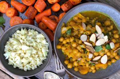 Chickpea & Roast Veggie Apricot Vegetarian Tagine With Cauliflower Rice