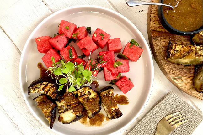 Jamaican Eggplant Jerk & Watermelon Salad Vegan Recipe