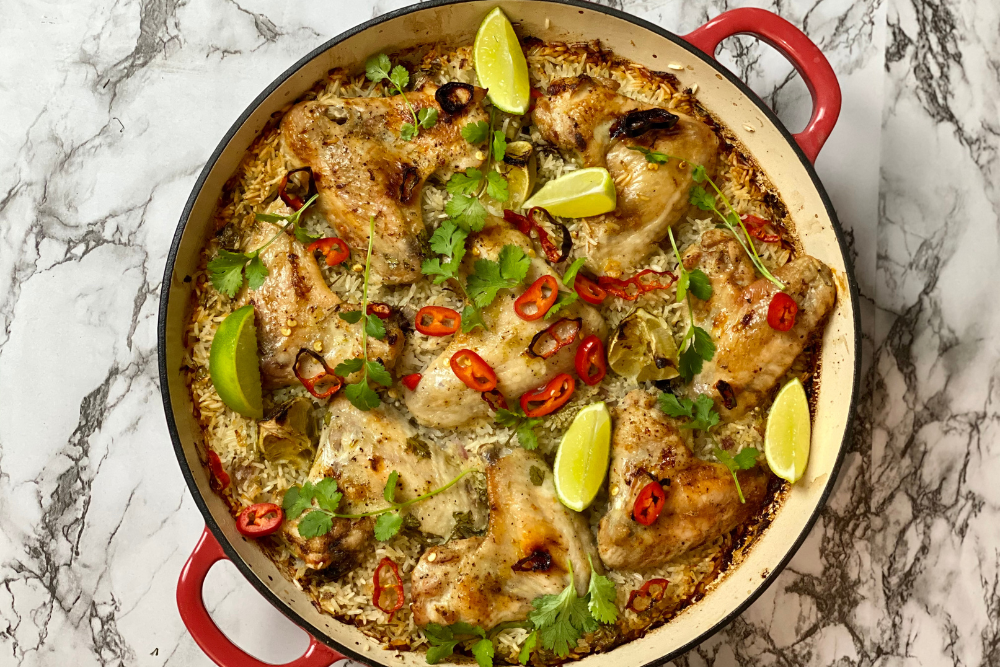 Lime & Coriander Chicken Rice Bake Recipe