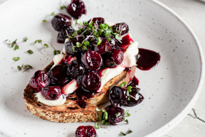 Roasted Cherries & Vanilla Cream On Toast