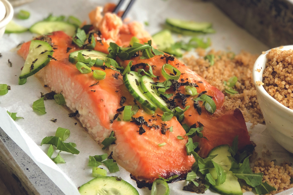 Miso Honey Baked Salmon Topped with Seaweed Salad - WellBeing Magazine