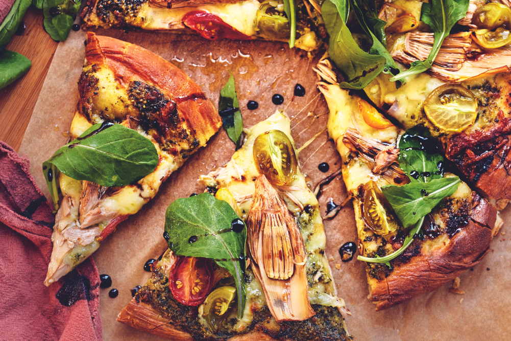 Banana Blossom, Pesto & Cherry Tomato Pizza WellBeing Magazine