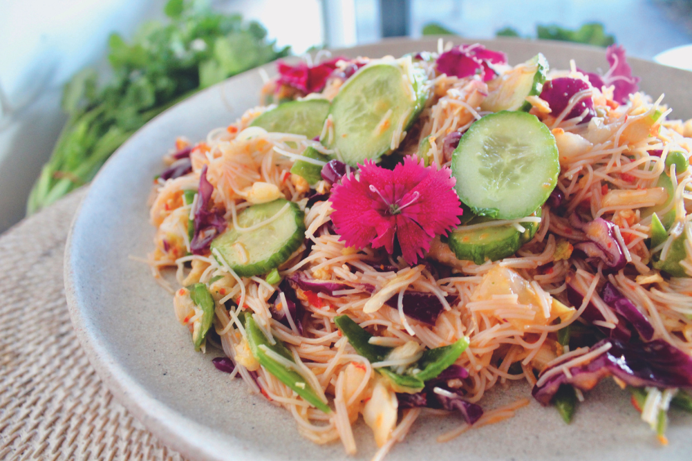 Wombok Rice Noodle Salad with Ginger Sesame Dressing - WellBeing Mag